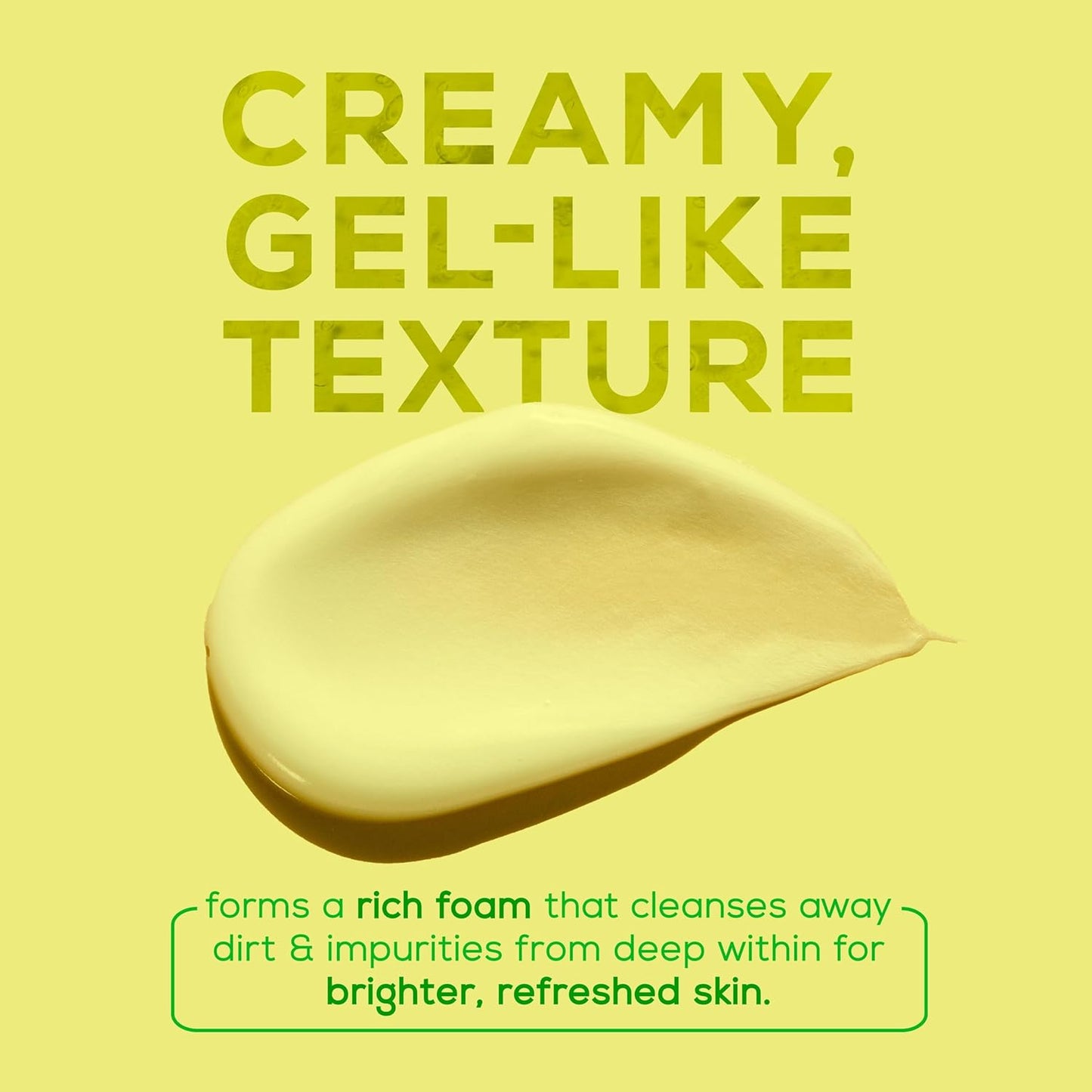 Creamy gel-like texture with text on a yellow background