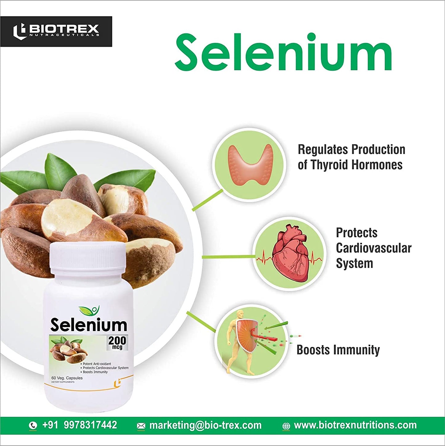 Biotrex Nutraceuticals Selenium 200 (mcg) for Immune System, Thyroid, Prostate and Heart Health | 60 Vegetarian Capsules