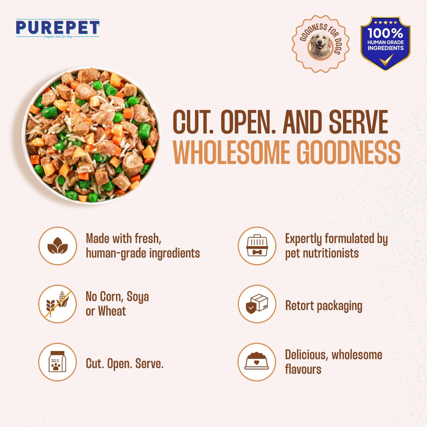 Purepet Fresh Dog Food 300g | Chicken & Pumpkin for Adults & Puppies | High Protein, 65% Real Chicken, 35% Fruits & Veggies | No Preservatives | Ready to Serve | All Breeds | Single Meal Pack