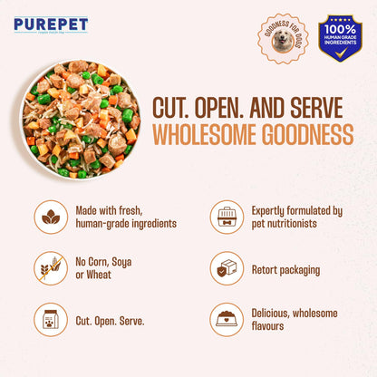 Purepet Fresh Dog Food 300g | Chicken & Pumpkin for Adults & Puppies | High Protein, 65% Real Chicken, 35% Fruits & Veggies | No Preservatives | Ready to Serve | All Breeds | Single Meal Pack