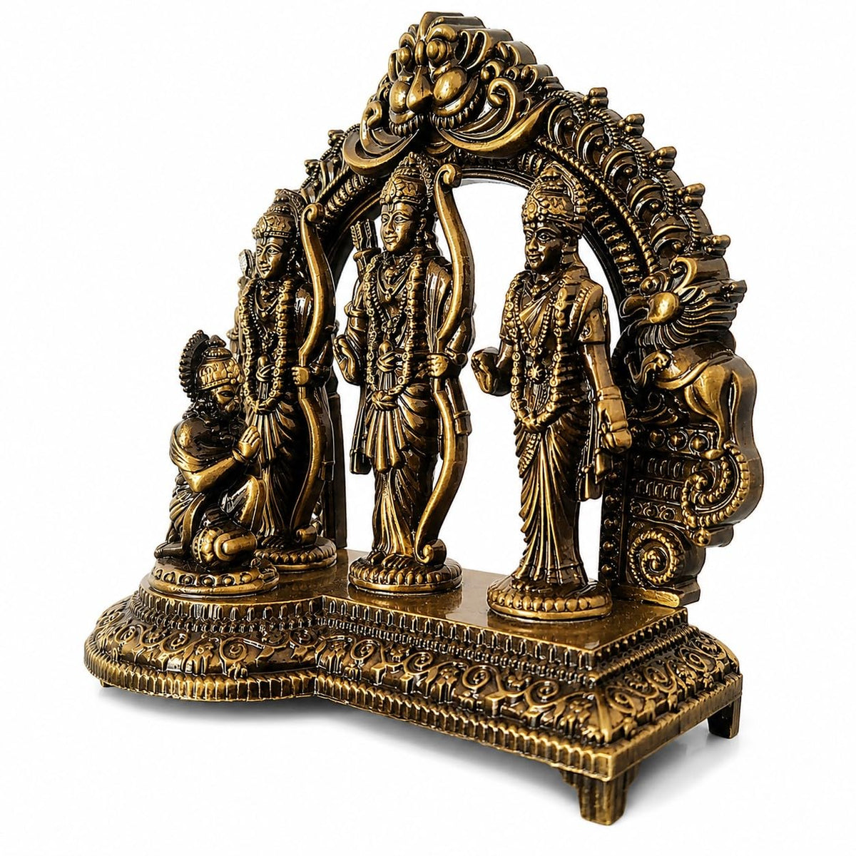 Ram Darbar Idol with Hanuman Statue for Home Temple, Pooja Room | Decorative Hindu God Murti | Antique Finish Religious Showpiece (10 x 5 x 10 cm, 300g)