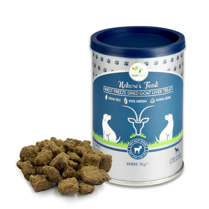 Pawfect Nature's Feast Freeze-Dried Goat Liver Treats for Dogs- 100% Natural- Hypoallergenic- Easily Digestible- Grain-Free- Multifunctional- High Protein, Low Fat Training Treats (50g/1.76oz)