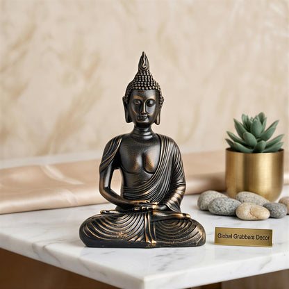 New Sitting Meditating Buddha Statue showpiece Idol Home Decor Items for Living Room and Gifts (Antique Golden)