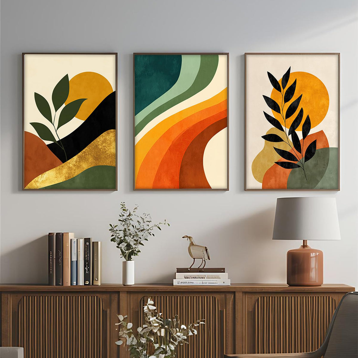Boho wall Art Paintings Modern Art Framed Wall Painting for Living Room Bedroom - Wall Posters | Paintings with Frame Set of 3 (Boho 2, 13x19 inch)