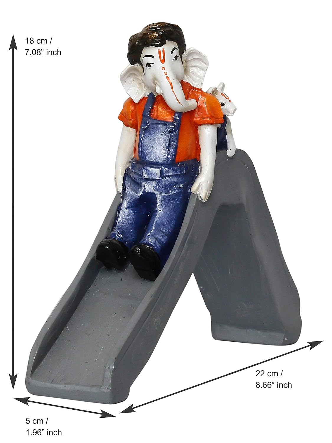 Handcrafted Polyresin Lord Ganesha Idol Enjoying Slide with Mushak Decorative Showpiece - Perfect for Home Decor and Children's Gift - Ideal for Festive Occasions, Car Dashboard, Office