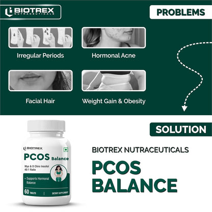 Biotrex Nutraceuticals PCOS Supplement for women with 40:1 Ratio, High Purity Pharma Grade Ingredients | 2000mg Myo Inositol to 50mg D Chiro Inositol | Ovarian Support | Normalize Cycle | 60 Vegetarian Tablets