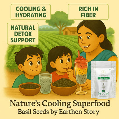 Earthen Story Organic Sabja Seeds 250g | Raw Basil Seeds | Rich in Omega-3, Fiber & Plant Protein | Gluten-Free Superfood for Digestion & Hydration