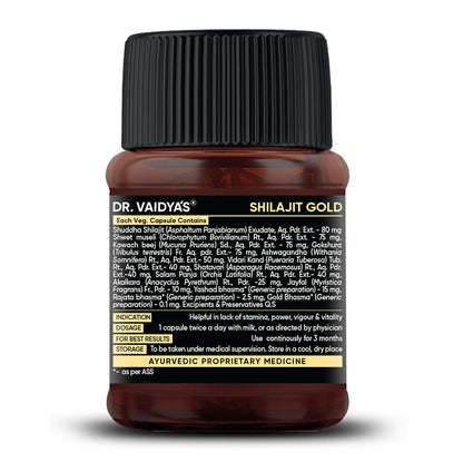 Dr. Vaidya’s Shilajit Gold Capsules for Men | Pure Himalayan Shuddha Shilajit, Ashwagandha, Swarna Bhasma, Gokshura & Fulvic Acid | Boosts Strength, Stamina, Energy & Vitality | 30 Capsules