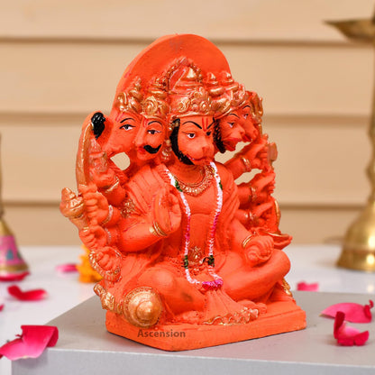 Resin Handcrafted Panchmukhi Hanuman Ji Murti for Home,Office Orange Sankat Mochan Balaji Bajrangbali Idol for Pooja Temple Showpiece Vastu Gift Decoration