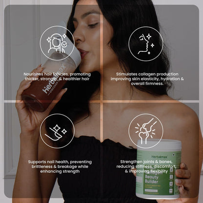 Herbalmax 100% Veg Collagen Beauty Builder 97.5g Plant-Based Collagen Supplement for Hair, Skin, Nails & Joints | With Vitamin C & E | Mixed Fruit Flavour | Naturally Gluten-Free & No Added Sugar