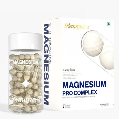 Beautywise TriTab Magnesium Complex | 6-in-1 High-Absorption Magnesium (Aquamin, Lipoza Bisglycinate) 355 mg & Co-Actives | Smart Timed-Release for Sleep, Muscle Recovery & Nerve Health | 30 Capsules