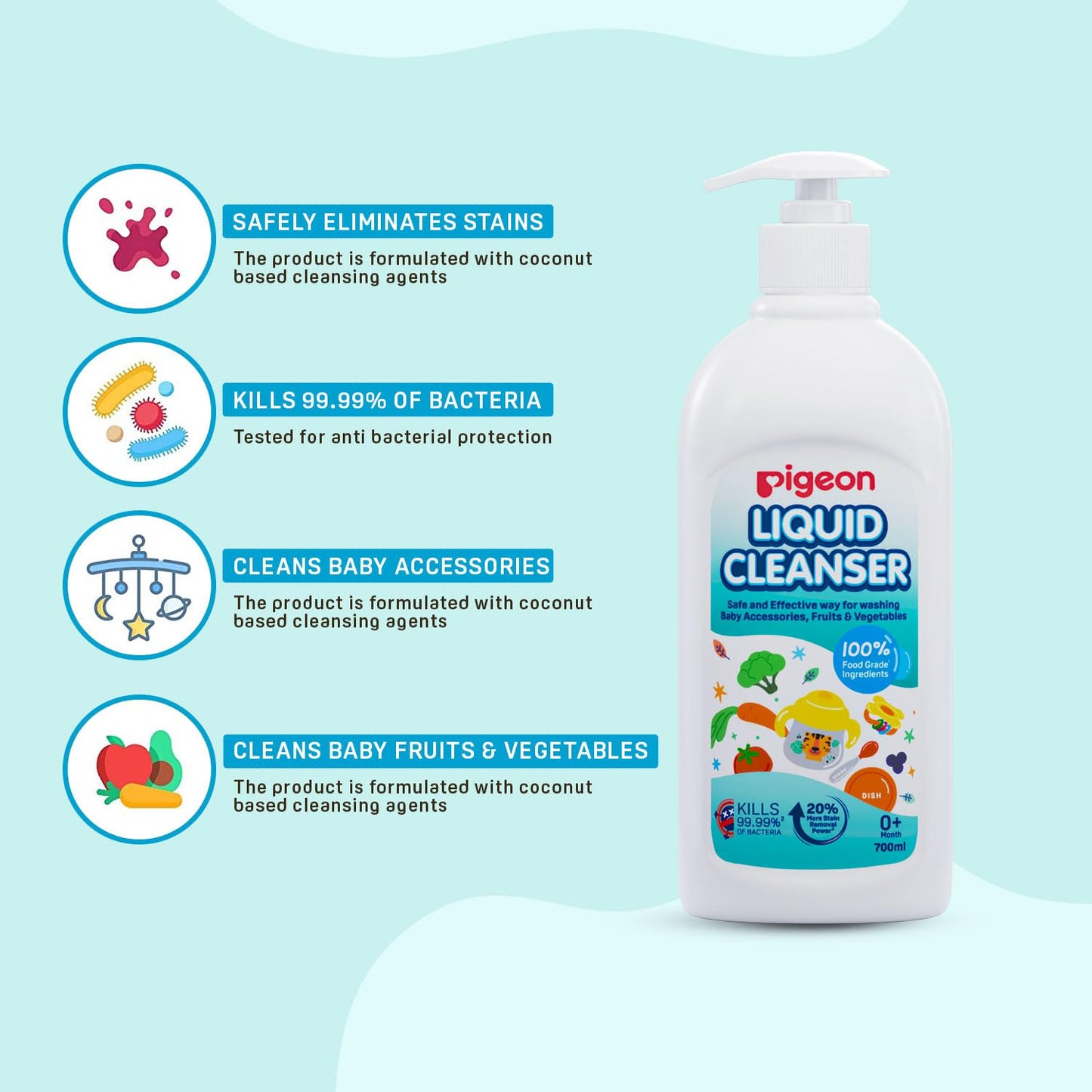 Pigeon Liquid Cleanser Naturals 700 ml | pH Friendly | No Added Color & Alcohol | Natural Baby Cleanser for Feeding Bottles, Accessories, Fruits & Vegetables