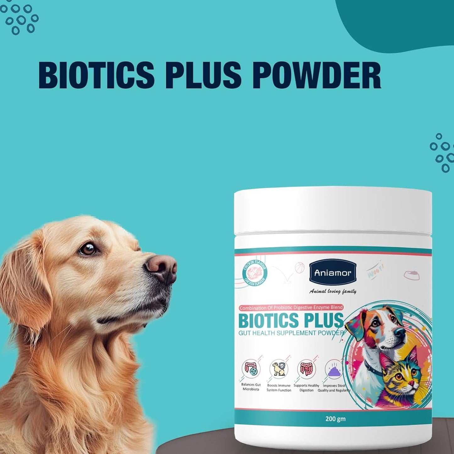 Aniamor Biotic Plus Powder |Gut Health|Pet Supplement|All Life Stage|200gm Jar
