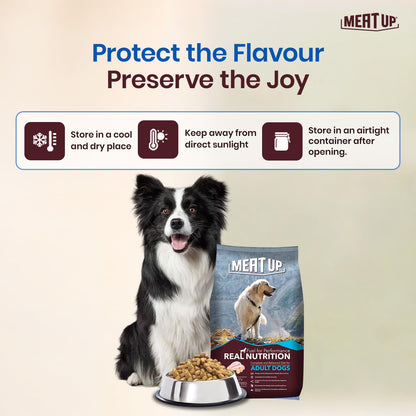 Meat Up Adult Dry Dog Food 1.2kg | Chicken Flavour | Healthy Skin & Coat | Antioxidants | Enriched with Vitamins & Minerals