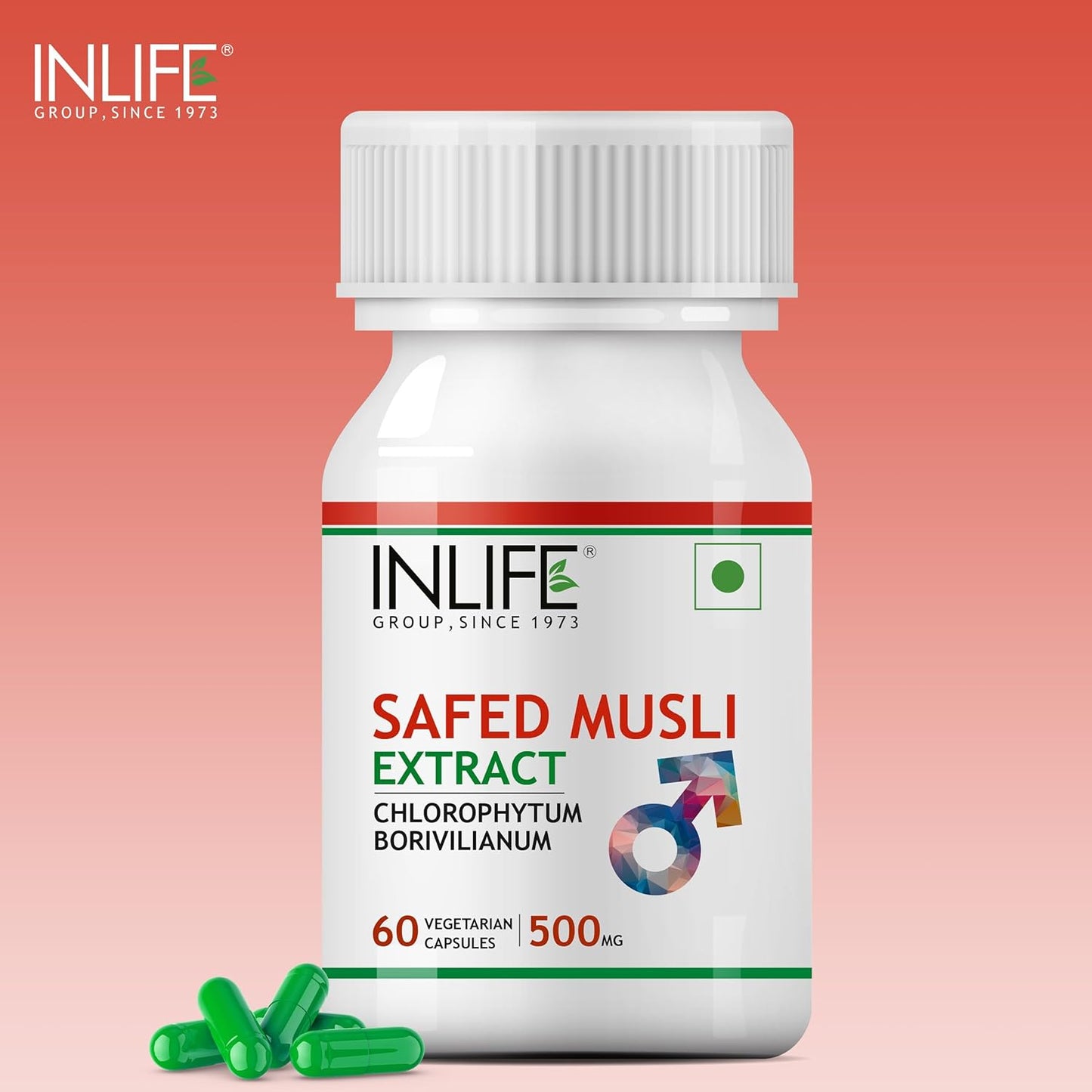INLIFE Safed Musli Capsules 500mg | Natural Supplement for Strength, Stamina, and Immunity | Quicker Absorption than Tablets - 60 Vegetarian Capsules