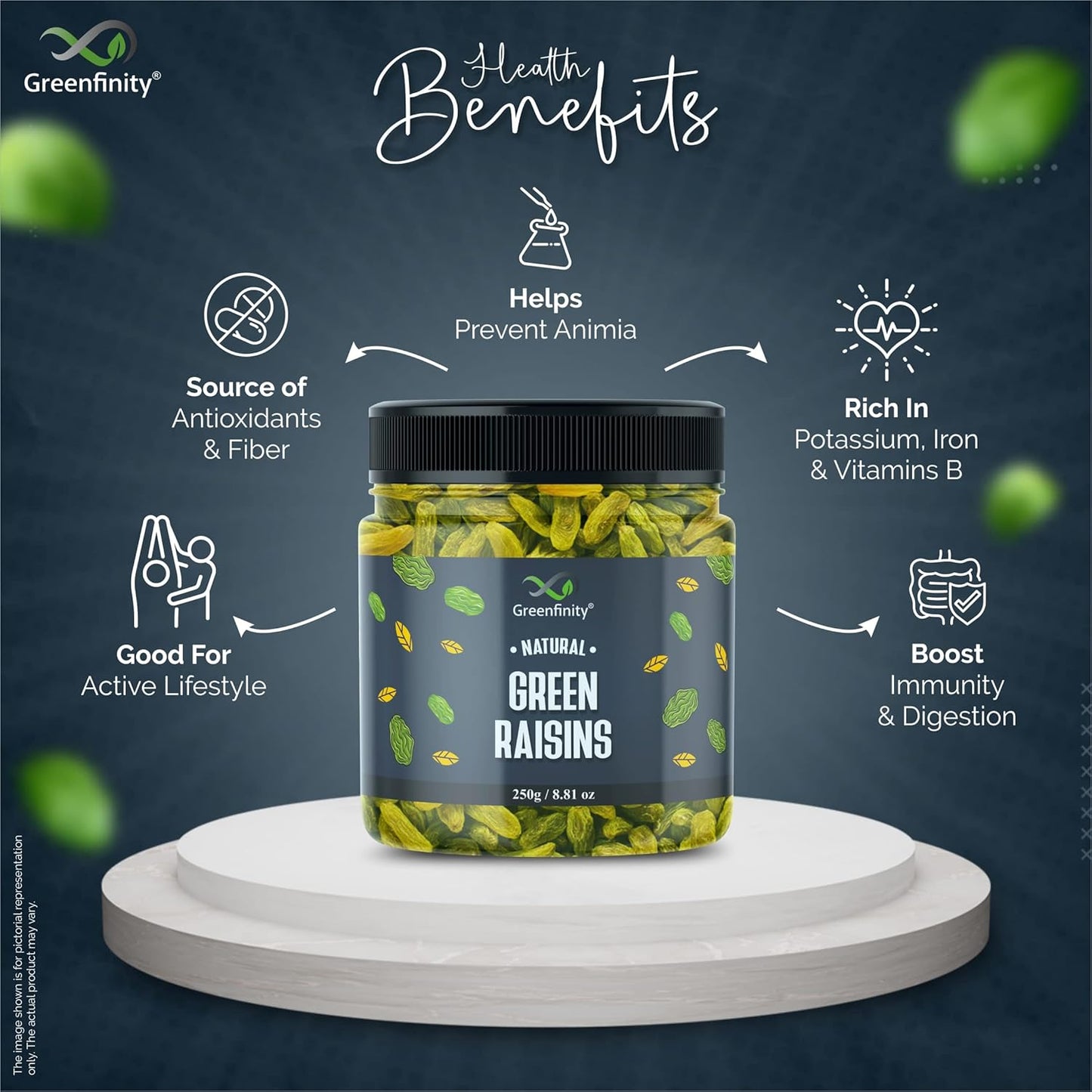 GreenFinity Dry Fruits Combo Pack- Green Raisins, Almonds, Roasted Pistachios, Cashews | Nutritious Healthy Snacks Ideal for Gifting, Festive Hampers, Family and Friends Treats (250g Each-Pack of 4)