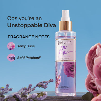 Pilgrim NY Babe Body Mist Cream (Rose With Patchouli) | Long-Lasting Fragrance for Women | Dewy Rose & Bold Patchouli | Designed in France | 150 ml