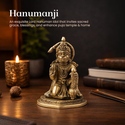 Brass Hanuman Ji Idol | Handcrafted Hanuman Murti for Pooja Room | Home Temple & Festival Gift (Design02: L7 x W5 x H9 cm)