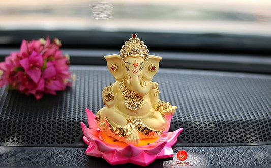 Stone Lord Ganpati/Ganesha Idol for Car Dashboard, Desk, Office Table | Beautiful Ganesh Car Dashboard Idol Figurine Showpiece Sculpture (Ganesha Design 02)