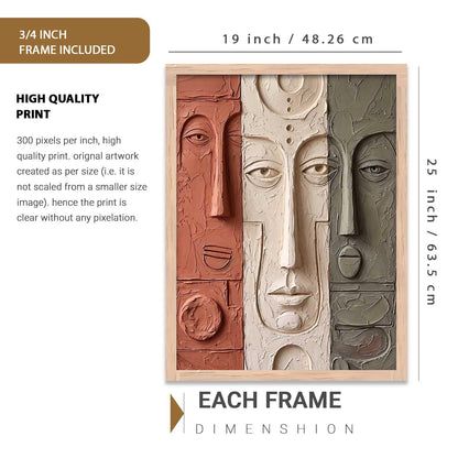 Relief Face Wall Art - Modern Abstract Portrait Sculpture,| Aesthetic Paintings With Frame For Living Room Bed Room Hotel Wall Decor Digital Reprint (19x25 inch)