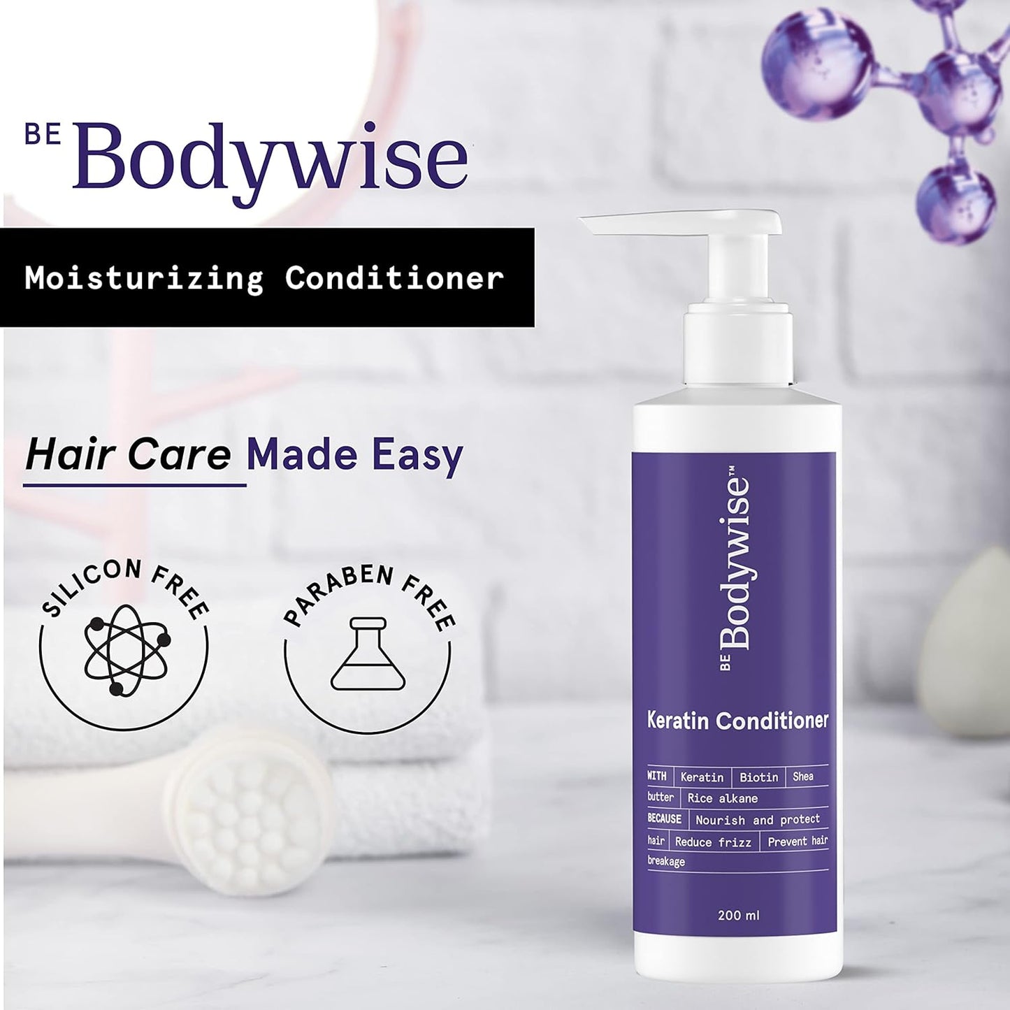 Bodywise Keratin Conditioner, Paraben & Sls Free, Reduces Frizz, Locks In Moisture, Keratin, Silk Protein, Biotin & Shea Butter, 200 Millilitre - All