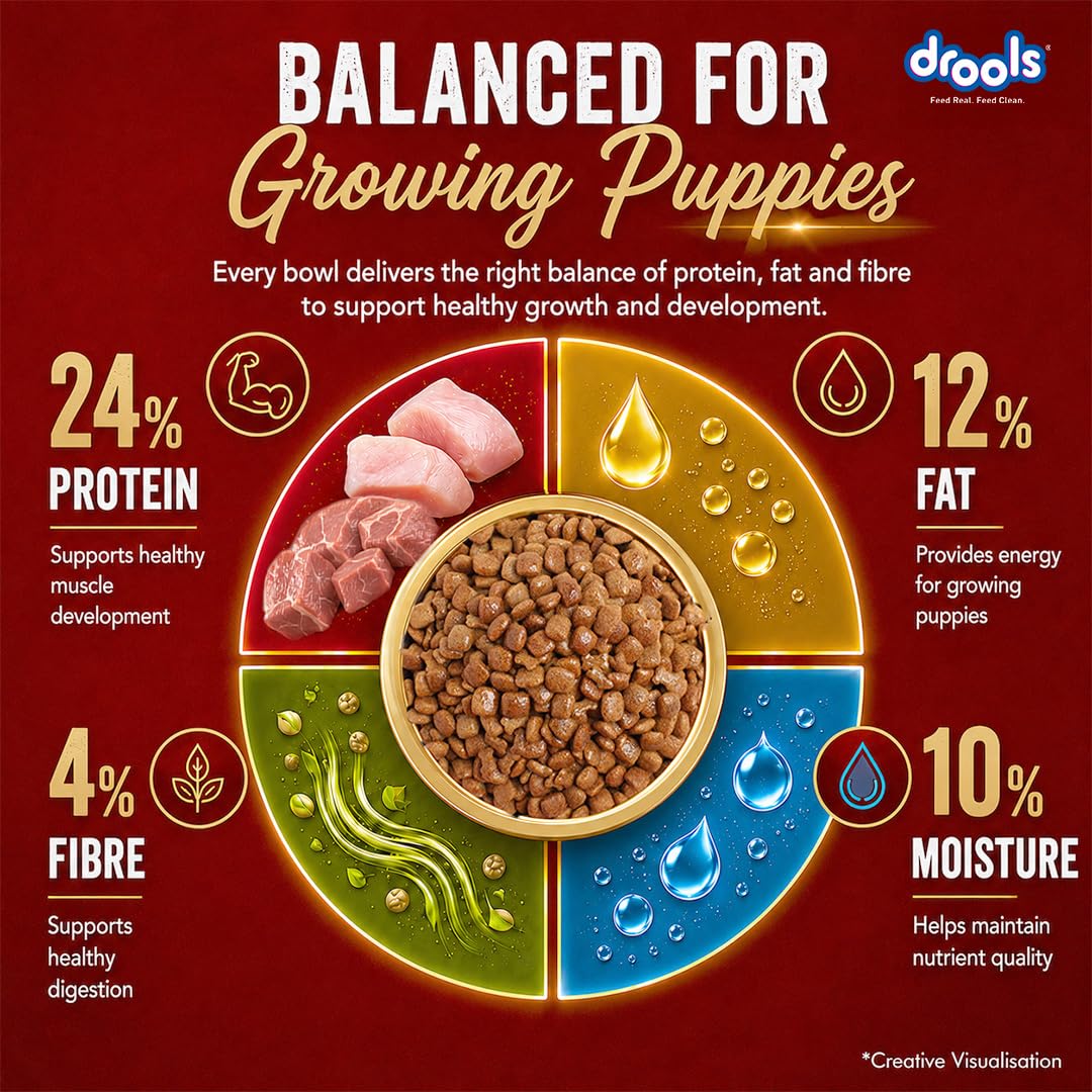 Drools Puppy Dry Dog Food 1kg | Meat and Milk Flavour | Supports Healthy Brain Development and Cognitive Function | Antioxidants | Chelated Minerals | Better Bioavailability of Minerals