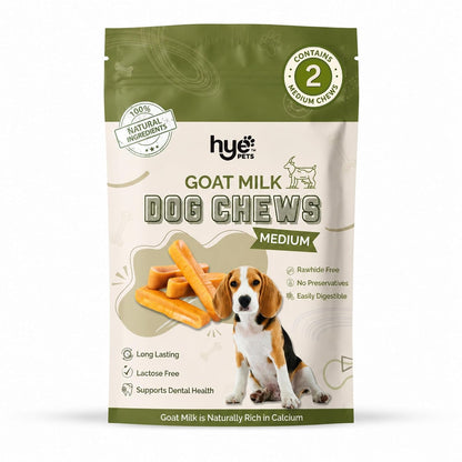 HYE Pets Goat Milk Dog Chews, Rawhide Free Long Lasting Natural Chew Treats, High Protein & Calcium Rich, Easily Digestible Dental Chews, Medium - 2 Chews