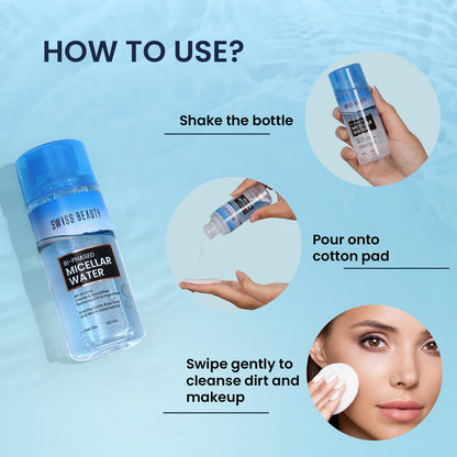 Swiss Beauty Bi-Phased Micellar Face Cleansing Water | Removes dirt, impurities and waterproof makeup | With Aloe vera and Witch Hazel | 100 ml