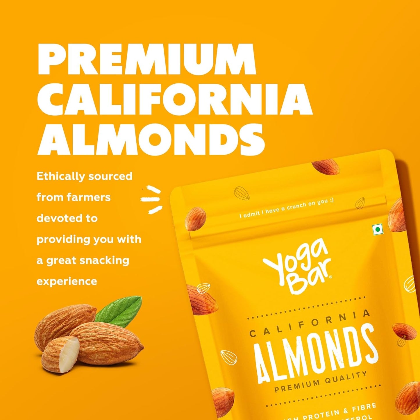Yogabar Premium California Almonds 200g| Badaam |100% Natural Crunchy Badam Giri|Nuts & Dry Fruits|Rich in Protein, Fibre, Vitamin E, Magnesium & Calcium|Healthy Snacks|Dry Fruit Gift Pack