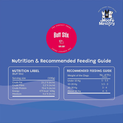 Woof Ministry Buff Stix for Dogs, Single Ingredient Dehydrated Dog Treats (Non Veg Treats -100 Grams)