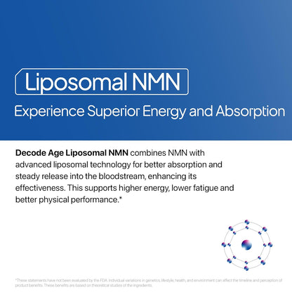 Decode Age Liposomal NMN | 99.9% Pure β‑NMN | NAD⁺ Booster | High Absorption for Energy, Metabolism, DNA Repair, Healthy Aging | 500 mg, 30 Veg Capsules
