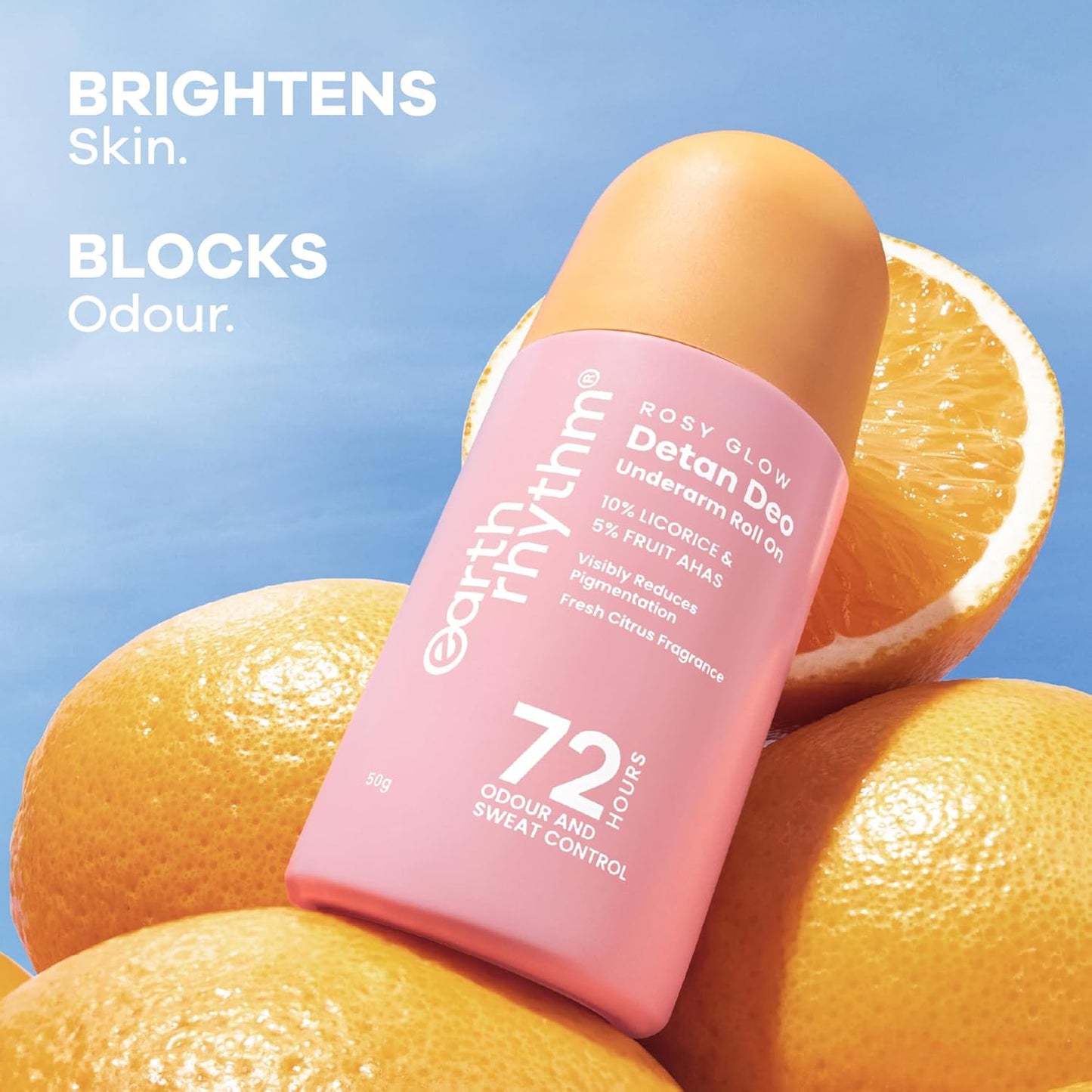 Earth Rhythm 5% AHA Detan Underarm Rollon Reduces Pigmentation Citrus Fresh No Aluminium - Detan Deo