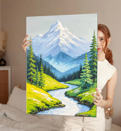 Canvas Mountain Painting Vastu, Flowing Water Painting For Vastu, Multicolor, Landscape, Nature, 58.0 X 45.0 cm, Set of 1