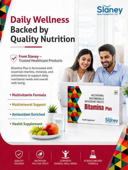 Slaney Bitamina Plus | Multivitamin Multimineral & Antioxidant Tablets | Daily Health Supplement for Immunity, Energy & Overall Wellness | 10 Tablets | Slaney