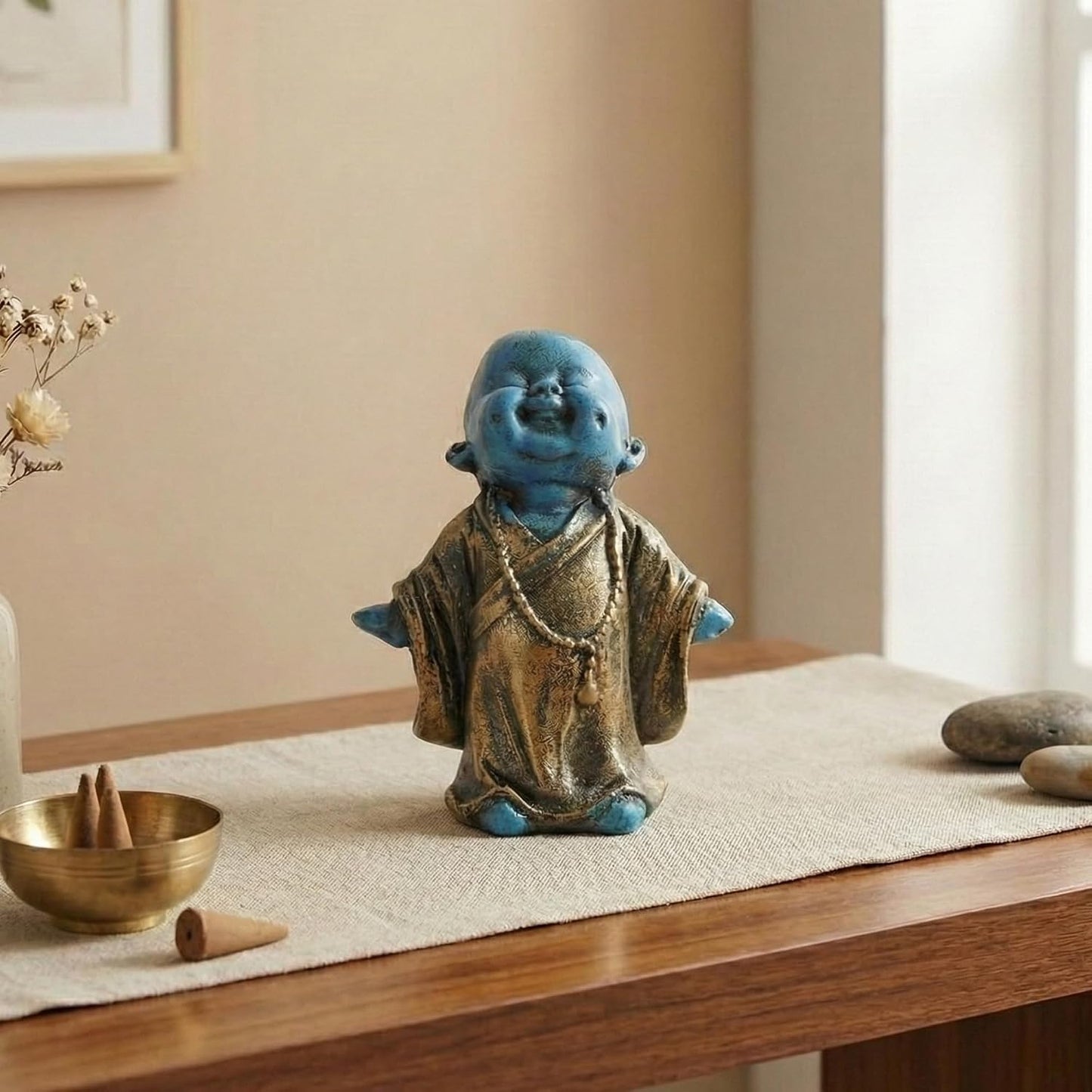 eCraftIndia Laughing Monk Buddha Statue Showpiece for Home Decor Living Room Bedroom Office Pooja Room | Gift for Diwali Housewarming Birthday