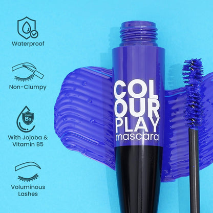 Swiss Beauty Waterproof Volumizing Colour Play Mascara | With Jojoba oil and Vitamin B5 | 6ml, Shade- Blue