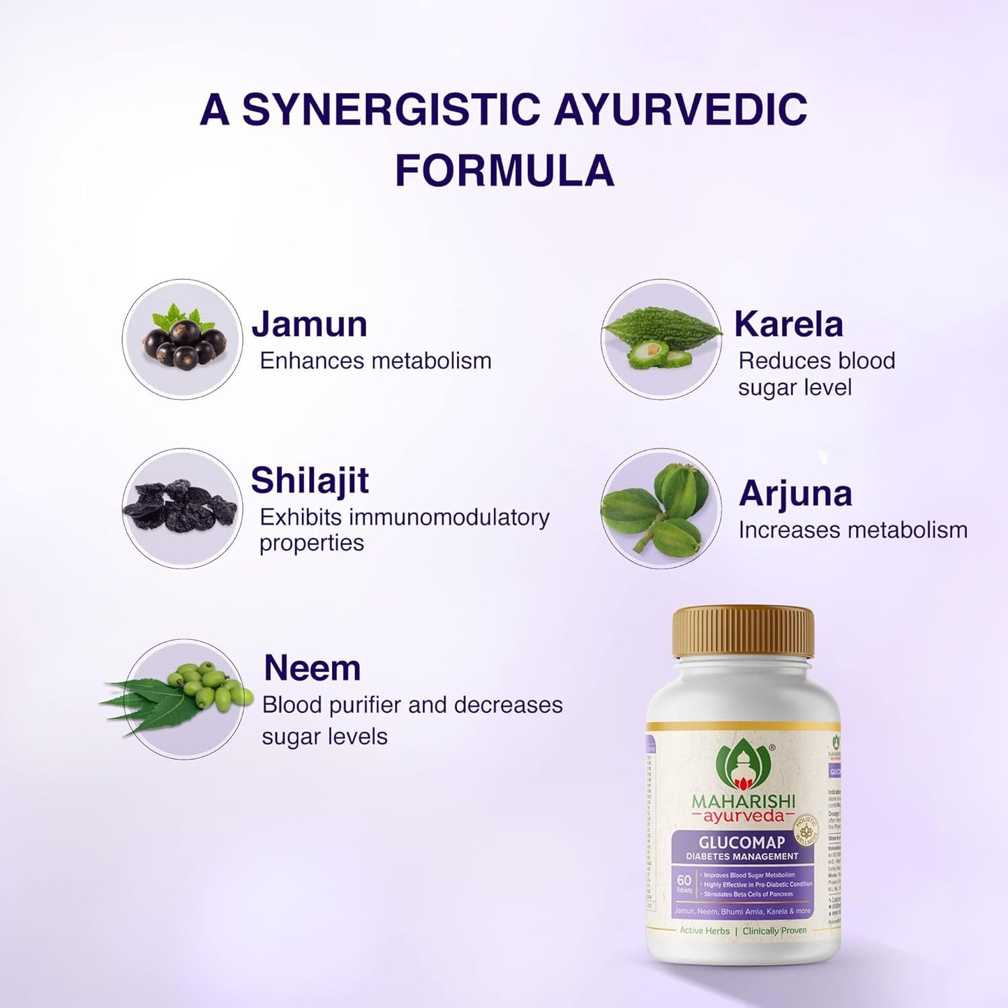 Zephivo Maharishi Ayurveda Glucomap For Diabetes Management With Jamun,Karela,Neem,Arjuna Help Control Blood Sugar Levels Natural Glucose Regulator Helps In Blood Sugar Metabolism 60 Tablets
