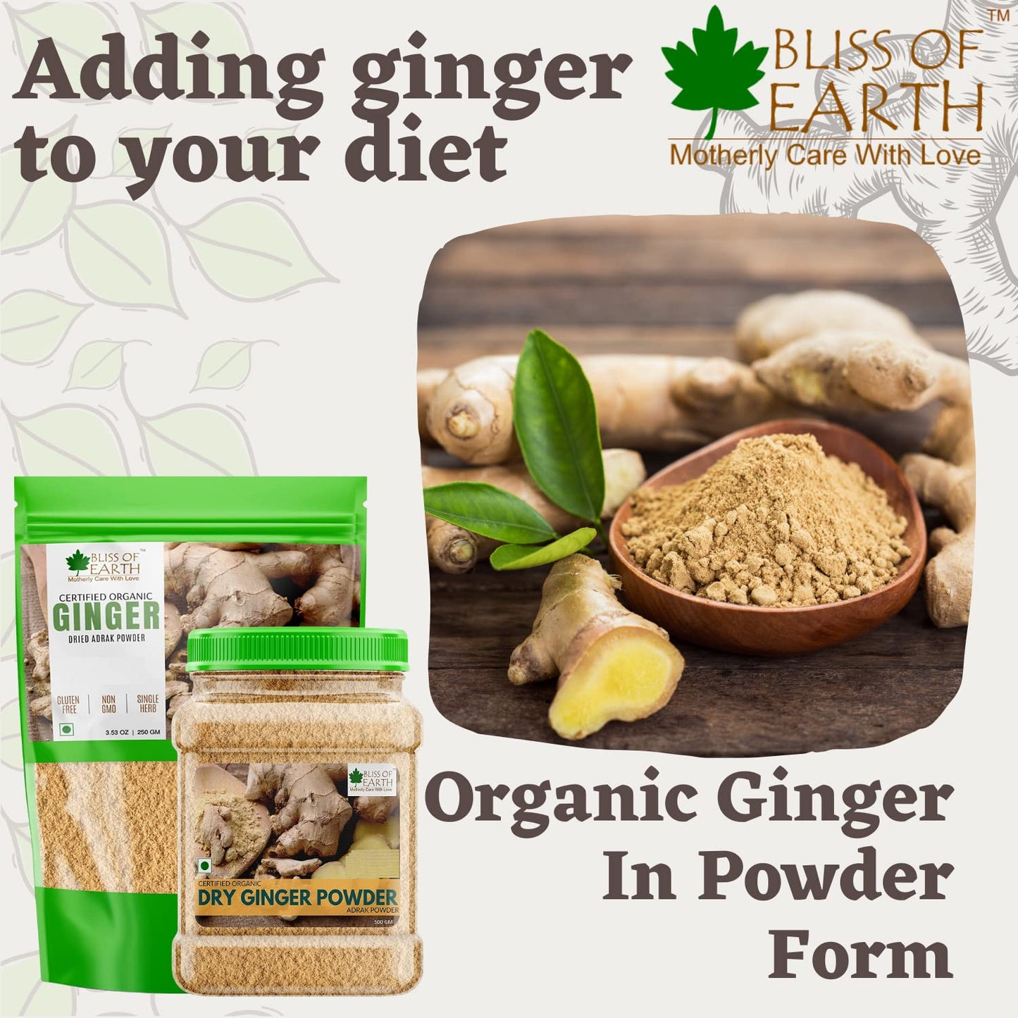 Bliss of Earth Certified Organic Ginger Powder Dry For Tea & Juice, Pure Antioxidant Super food, 250GM