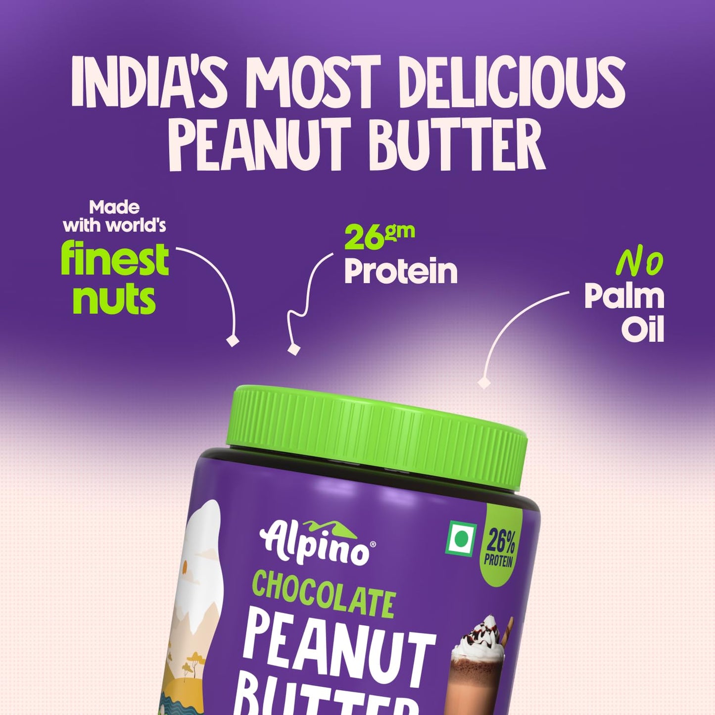 ALPINO Chocolate Peanut Butter Smooth - Roasted Peanuts, Chocolate Paste, Brown Sugar & Sea Salt - 26g Protein, Gluten Free – Plant Based Peanut Butter Creamy