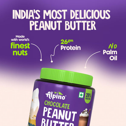 ALPINO Chocolate Peanut Butter Smooth - Roasted Peanuts, Chocolate Paste, Brown Sugar & Sea Salt - 26g Protein, Gluten Free – Plant Based Peanut Butter Creamy