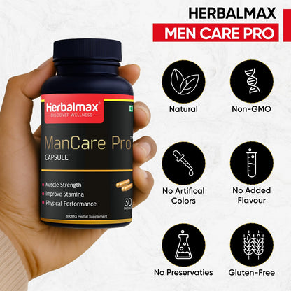 ManCare Pro Capsules for Men – 30 Capsules | With Shilajit, Ashwagandha, Kaunch Beej, Safed Musli & Vaidarikand | Ayurvedic Supplement for Strength, Stamina & Vitality