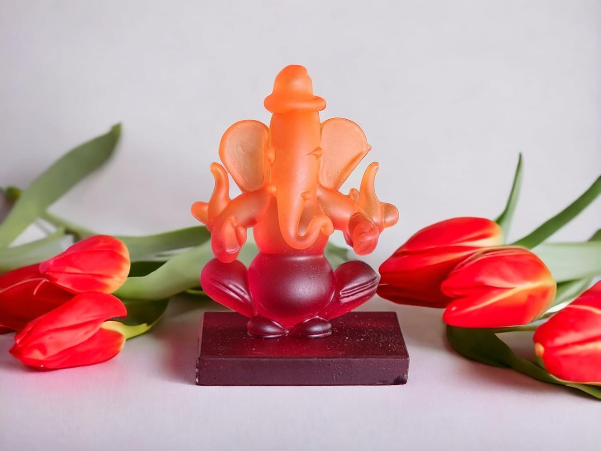 Ganesha Idol for Car Dashboard | Beautiful Ganesh Murti for Home Temple | Ganpati Figurine Statue Showpiece Sculpture for Office Desk (Orange-Red)