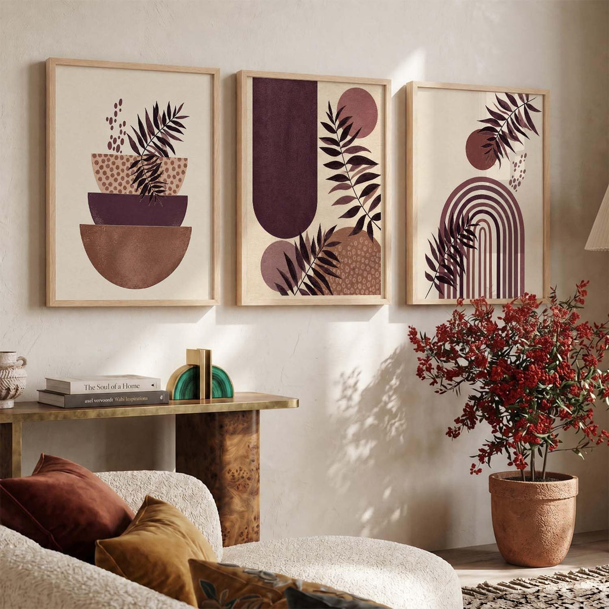 Wall Art Interior Decoration | Maximalist Aesthetic BOHO Paintings with Frame for Bedroom Living Room Hotel Home | Digital Reprint Set of 3 | 13X17 Inch