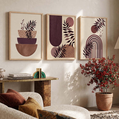 Wall Art Interior Decoration | Maximalist Aesthetic BOHO Paintings with Frame for Bedroom Living Room Hotel Home | Digital Reprint Set of 3 | 13X17 Inch