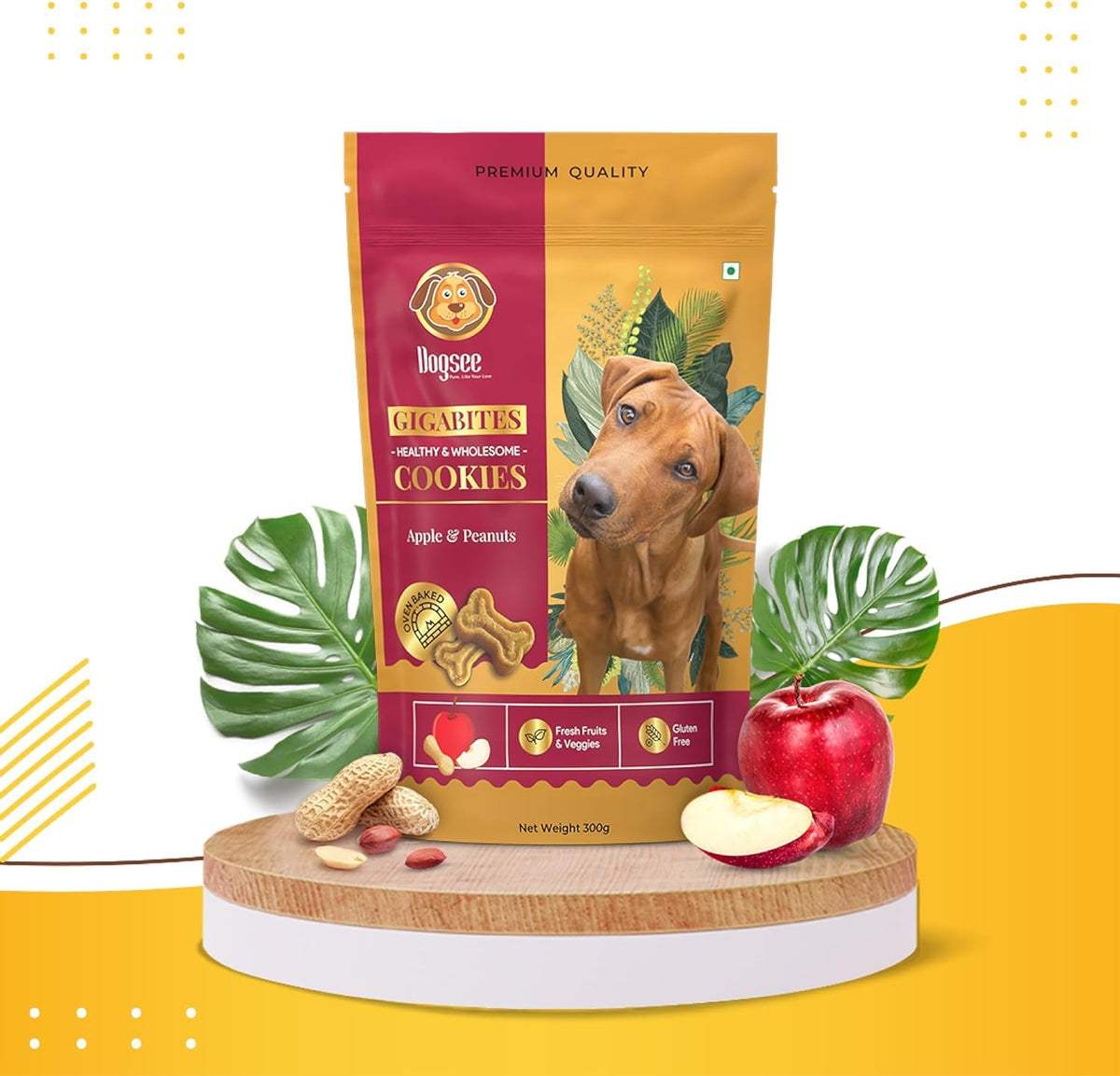 Dogsee Gigabites Cookies 300g – Apple & Peanut Dog Biscuits for Adult Dogs & Puppies | Gluten-Free Vegetarian Treats | Crunchy Snacks for Training | Supports Digestion, Immunity & Weight Loss