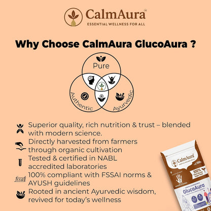CalmAura GlucoAura Ayurvedic Herbal Wellness Powder 100g | Plant Based Sugar Balance Supplement | Supports Healthy Metabolism, Detox, Digestive Wellness & Daily Vitality | 100% Natural Herbal Formula | Vegan