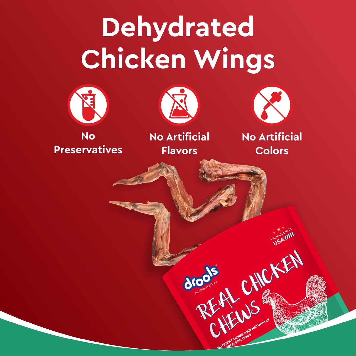 Drools Puppy & Adult Dog Treats Dehydrated Chews Wings, 70g| Real Chicken Flavour | Vital Nutrients | Digestive Health | Protein-Packed | Tasty & Nutritious