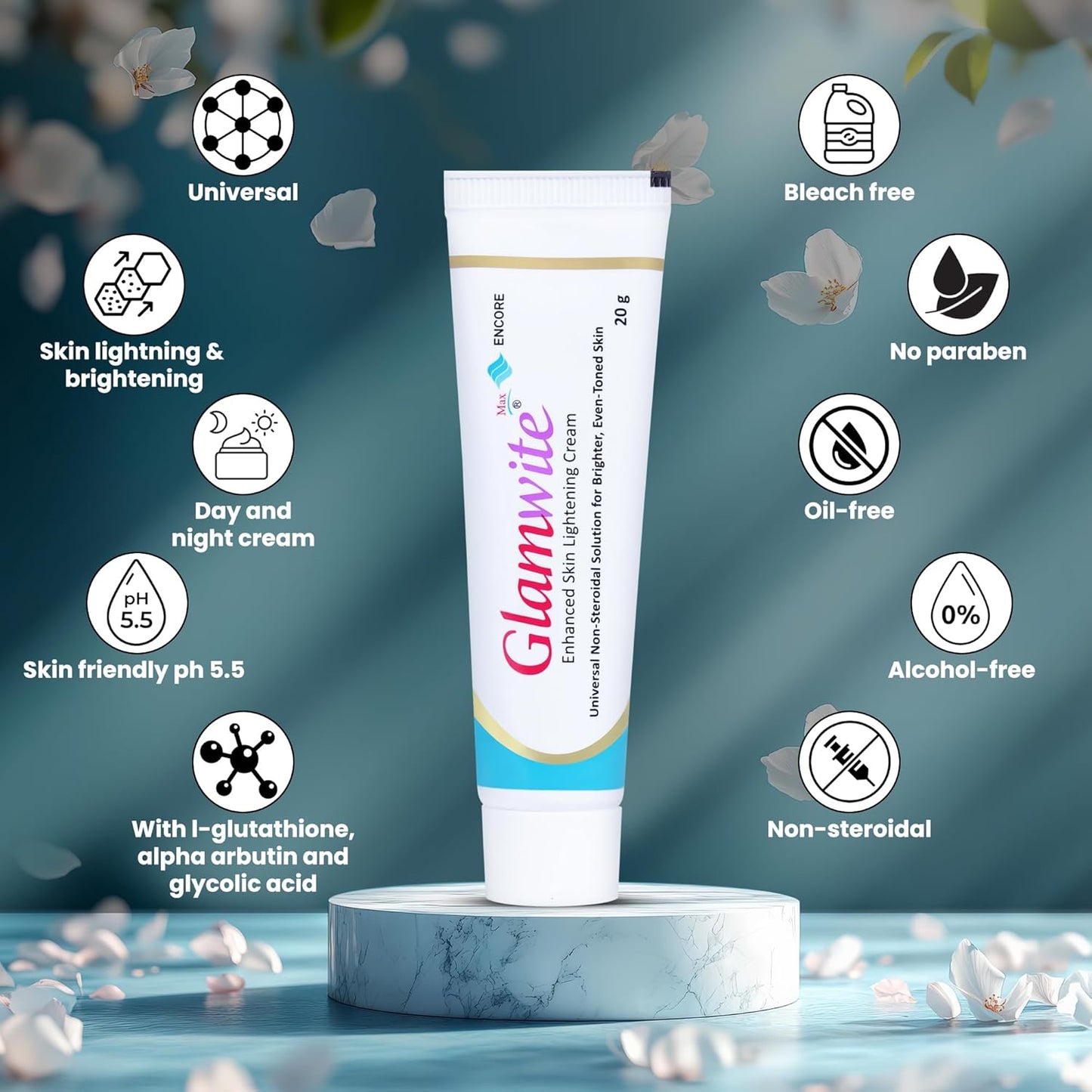 Max Skin Lightning Cream for Men & Women | Targeted Formula on Hyperpigmentation and Dark Spots | Kojic Acid Dipalmitate | Glycolic Acid, Alpha Arbutin, Licorice Extract | Vitamin E Acetate | Non-Steroidal | Bleach-Free | Paraben-Free (20g)