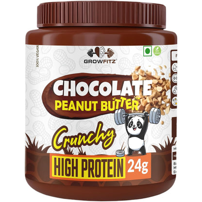 Growfitz Peanut Butter Chocolate Crunchy 800g | 24g High Protein Peanut Butter | 7g Fiber | Tasty & Healthy Nut Butter Spread for Breakfast & Snacks | Roasted Peanuts | Zero Sugar (Pack of 1)