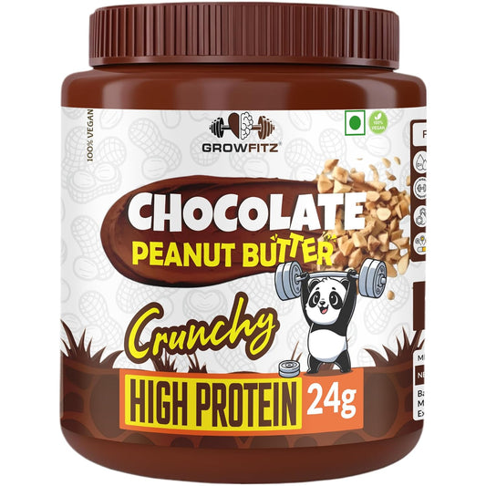 Growfitz Peanut Butter Chocolate Crunchy 800g | 24g High Protein Peanut Butter | 7g Fiber | Tasty & Healthy Nut Butter Spread for Breakfast & Snacks | Roasted Peanuts | Zero Sugar (Pack of 1)